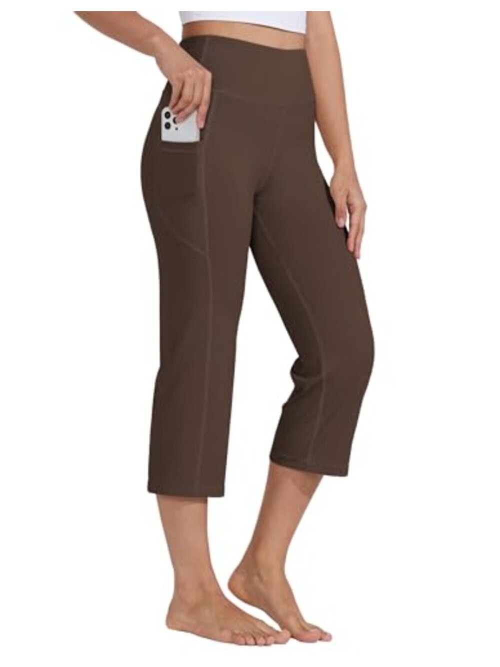 High Waist Yoga Capris Straight Leg Crop Workout Pants with Pockets